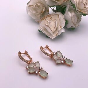 Rose Gold Plated Green Zircon Flower Drop Earrings
